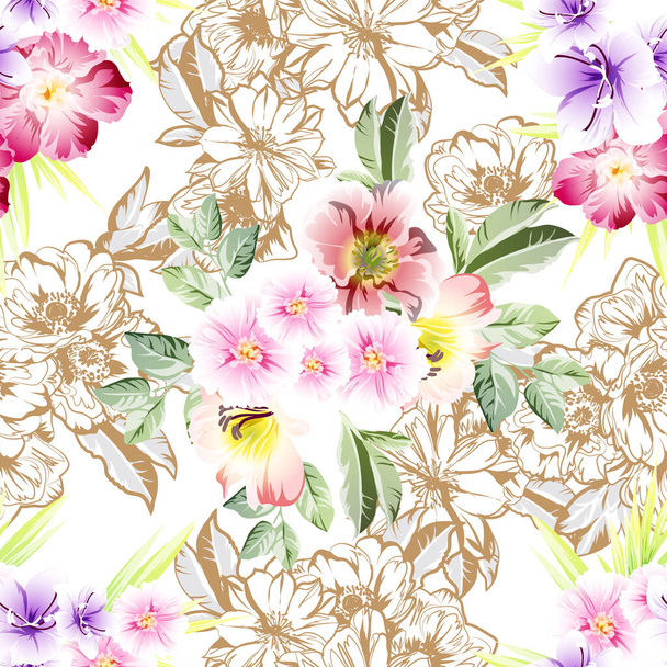 Abstract seamless vector pattern background with flowers - ベクター画像