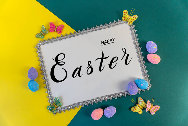 Happy easter! Flat Lay, Internet banner, postcard on Easter - 写真・画像