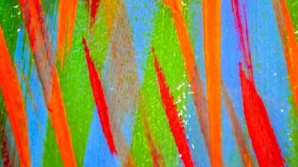 Many different colored lines painted bright paint on canvas close-up. - Footage, Video