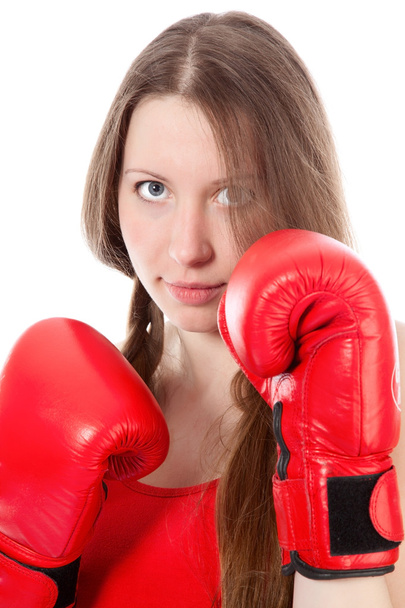 Woman wearing boxing gloves - Fotoğraf, Görsel