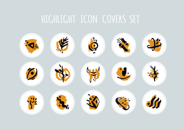 Highlight story icons set. Abstract highlight cover. Hand drawn doodle shapes set with bold stroke line. Contemporary boho style. Vector illustration. Good for social media stories - Vector, Image