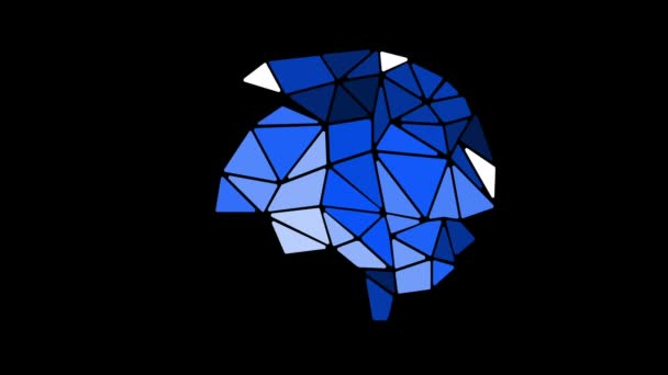 Het driehoekige prisma transformeert geleidelijk in het menselijk brein. Zijaanzicht van Human active brain graphic. Alfa matte - Video