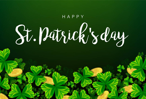 St. Patriks day banner, flyer. Clover leaf with leprechaun gold.Vector illustration for St. Patrick's Day decorations, posters, cards, t shirts, pubs. Shamrock festival symbol. - Vektor, kép