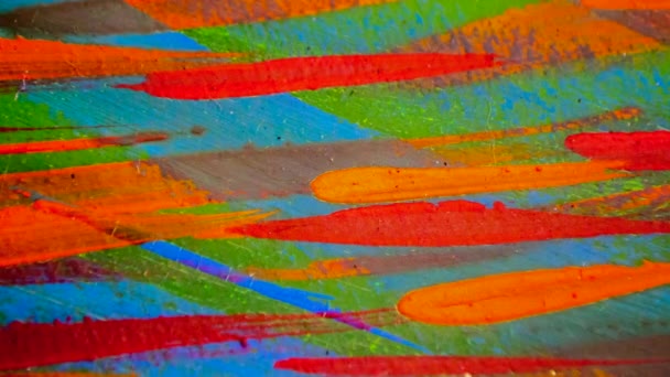 Viele verschiedene farbige Linien mit heller Farbe auf Leinwand gemalt Nahaufnahme. - Filmmaterial, Video