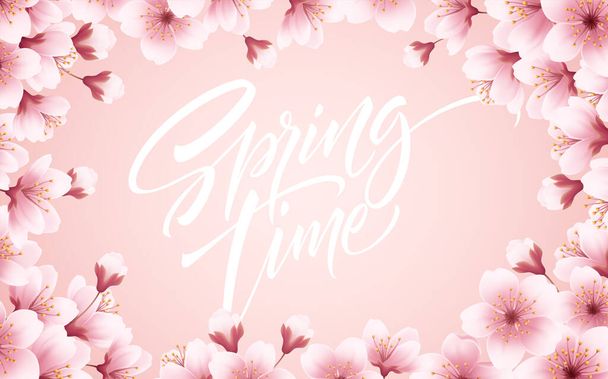 Wiosna czas piękne tło z wiosennych kwitnących kwiatów wiśni. Gałąź Sakura z płatkami. Ilustracja wektora - Wektor, obraz