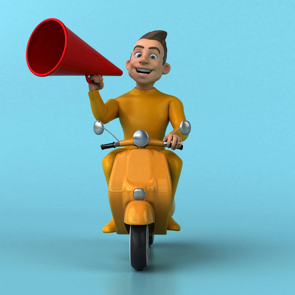 Fun 3D cartoon yellow character on scooter - Фото, изображение