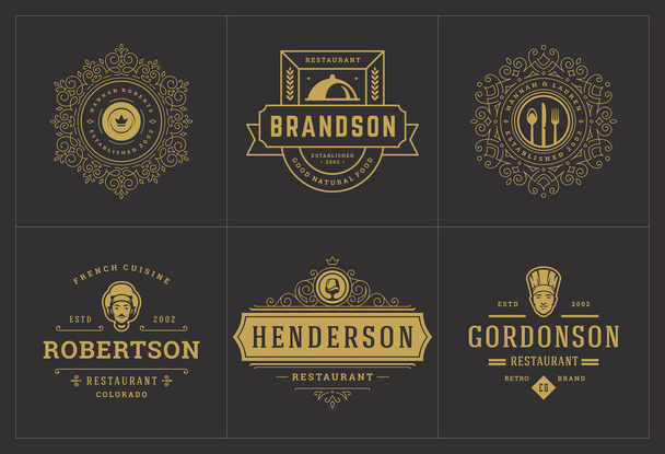 Restaurant logos templates set vector illustration good for menu labels and cafe badges - Vector, Image