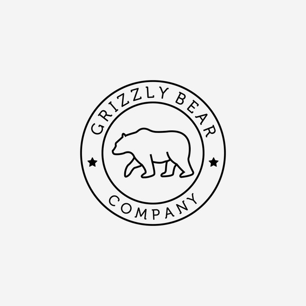 Emblem Line Art Walking Bear Hunter Logo Vector Design Illustration, Grizzly Bear, Polar Bear, Black Bear - Vektör, Görsel