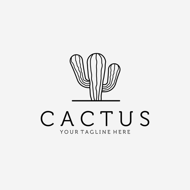 Desert Cactus Logo Vector Design Vintage Illustration Line Art - Vector, Image
