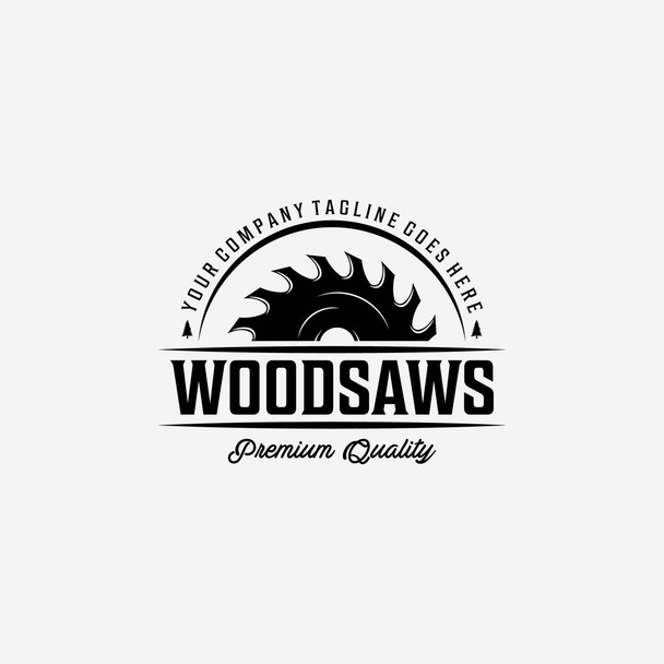 Wood saws Vintage Logo with Wood Working, Design of Chainsaw Vector Illustration, Concept of Carpentry - Vektori, kuva