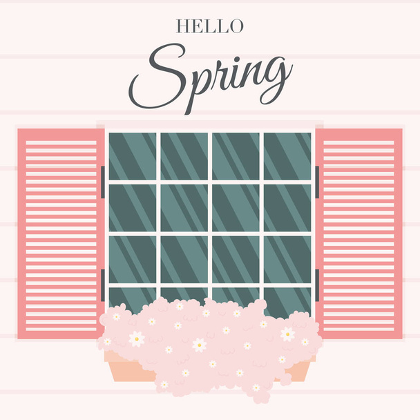 Hello spring flat design card. vector illustration. - Vector, Image