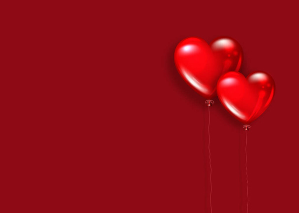 Kalpler kırmızı arka planda izole edilmiş dantelli kırmızı balon ve kopyalama alanı şeklinde. Vector sevgililer günü tatili, düğün ya da romantik flört sembolü. Doğum günü, yıldönümü partisi kutlaması, sürpriz tabela - Vektör, Görsel