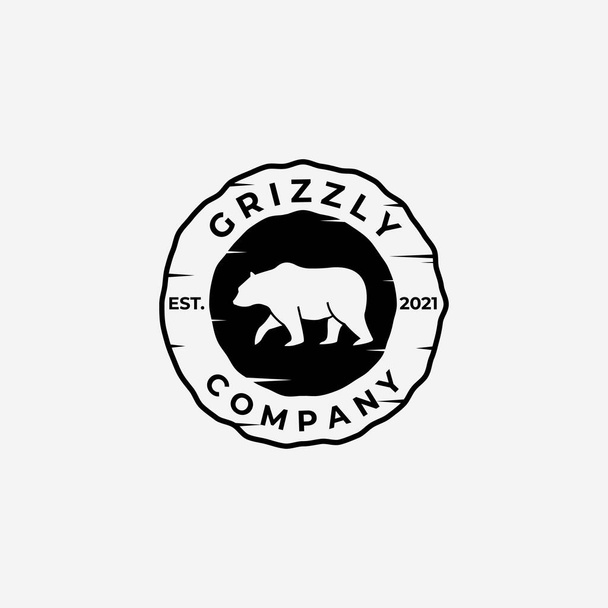 Emblem Vintage Walking Bear Hunter Logo Vector Design Illustration, Grizzly Bear, Polar Bear, Black Bear - Vector, Image