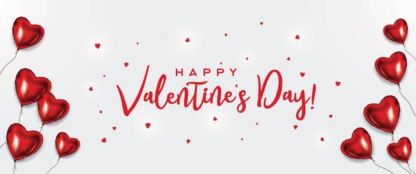 Kirjaimet Hyvää Ystävänpäivää banneri. Valentine Tausta punainen sydän ilmapallo koristelu, sydämet raja. Ystävänpäivä juliste - Vektori, kuva