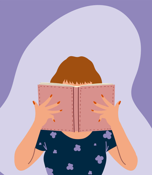 girl reading a book, education knowledge - Vector, Image