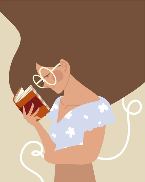 beauty woman with book reading - Vector, Image