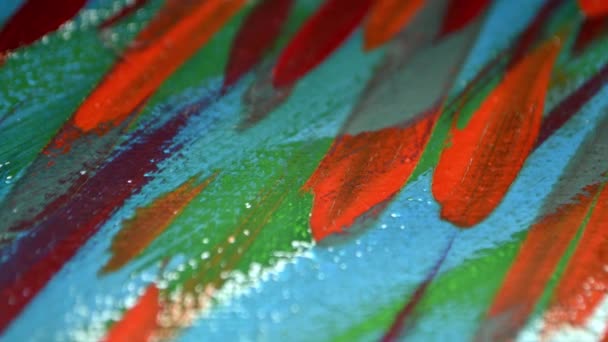 Muitas linhas coloridas diferentes pintadas pintura brilhante na lona close-up. - Filmagem, Vídeo