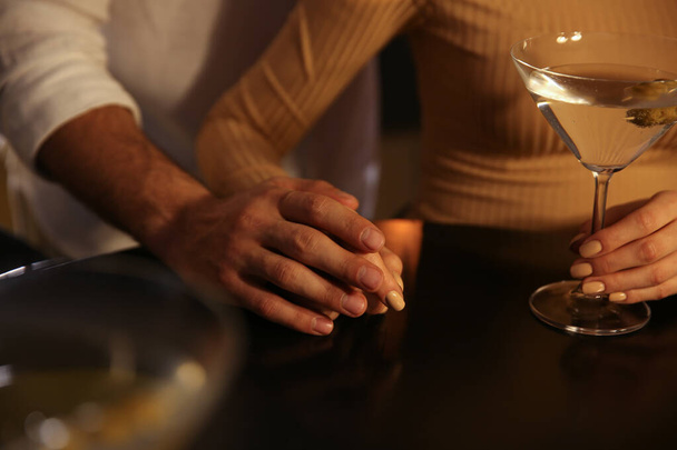 Man and woman flirting with each other in bar, closeup - Fotoğraf, Görsel