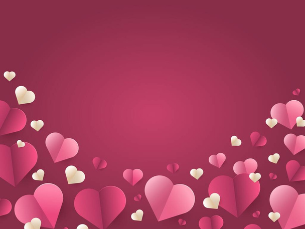 赤い紙の心を持つバレンタインデーカード。カードの背景を愛してる。ロマンチックな休日バレンタインデーのポスターギフトカードの招待状。バレンタインデー販売バナー抽象的な形状。価格プロモーション - ベクター画像
