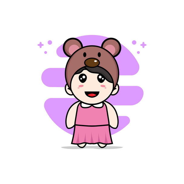 Cute girl character wearing mouses costume. Mascot design concept - Vector, Image