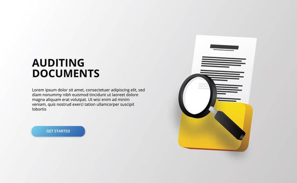 3d ikona složka dokument s lupou pro audit a analýzu vyšetřování a podnikání - Vektor, obrázek