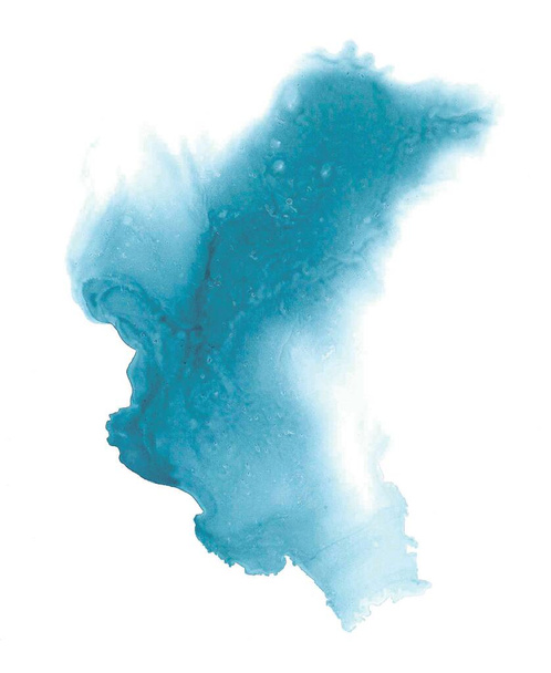 Abstrakter abgerundeter blauer Tintenfleck mit weichen Formen, ähnlich einem niedlichen Tier. Zarter, ungewöhnlicher Hintergrund für das Schreiben von Nachrichten an Freunde und Angehörige. Witzige Muster für Textilien, Karten und Notizbücher. - Foto, Bild