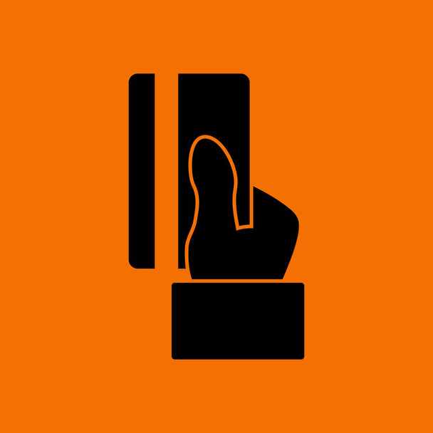 Hand Hold Crdit Card Icon. Black on Orange Background. Vector Illustration. - Vector, Image