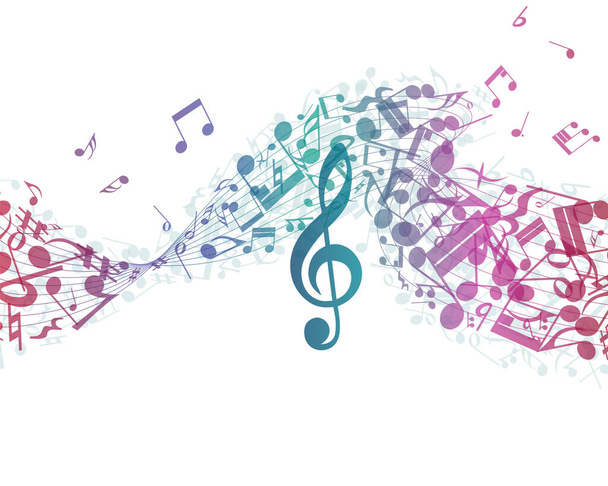 Multicolour  musical notes staff background. Vector illustration with transparency EPS10. - Vector, Image