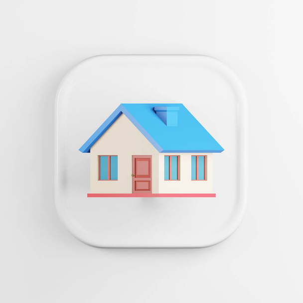 Multicolored house icon. 3d rendering white square button key, interface element - Photo, image