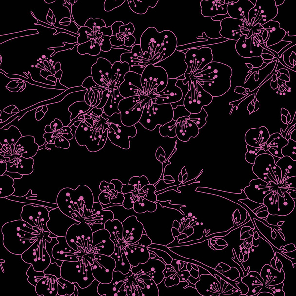 Elegant seamless pattern with sakura cherry blossom flowers, design elements. Floral  pattern for invitations, cards, print, gift wrap, manufacturing, textile, fabric, wallpapers - Vetor, Imagem