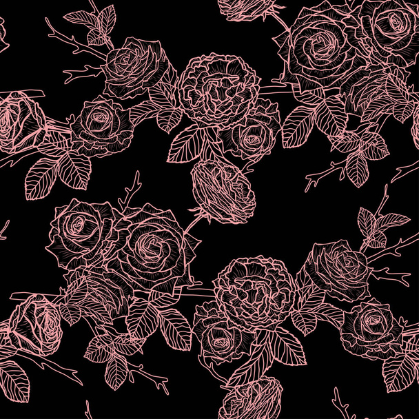 Elegant seamless pattern with rose flowers, design elements. Floral  pattern for invitations, cards, print, gift wrap, manufacturing, textile, fabric, wallpapers - Vektor, obrázek