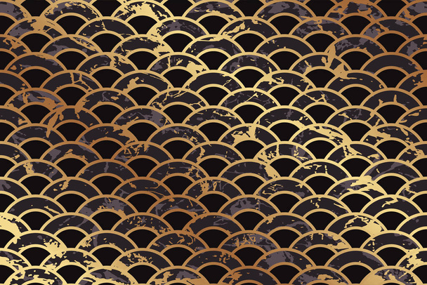 Moderne geometrische luxe achtergrond voor zakelijke of presentatie of wenskaart met gouden en zwarte marmeren schalen in Chinese stijl. - Vector, afbeelding