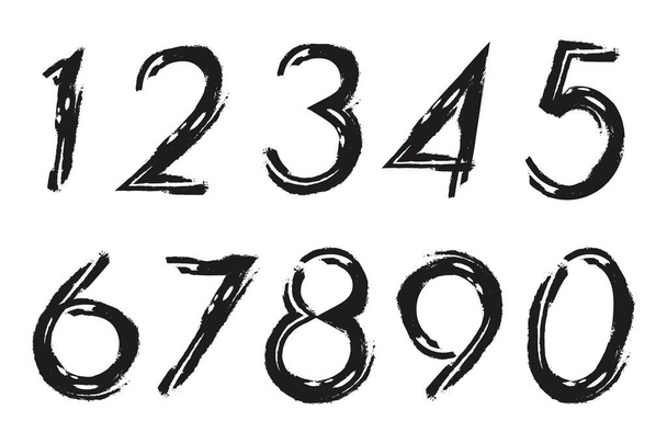 Set of black grunge numbers isolated on a white background. - Vector, Image
