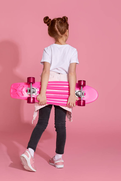 cute little child girl with skateboard - Фото, зображення