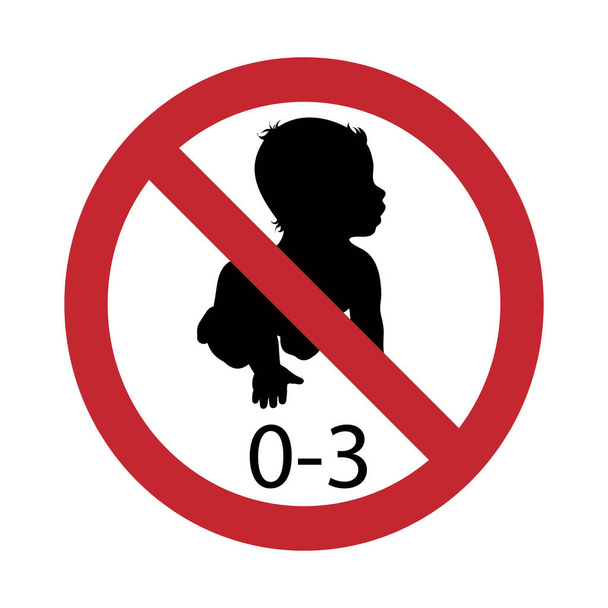 Vector silhouette not for children under 3 years on white background. Symbol of stop,prohibition,warning,child, - Vector, Image