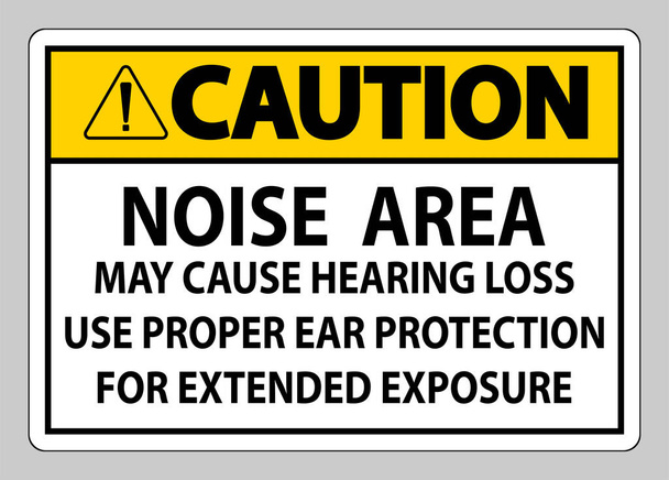 Attenzione segno PPE, zona di rumore può causare perdita dell'udito, utilizzare una corretta protezione dell'orecchio per un'esposizione prolungata - Vettoriali, immagini