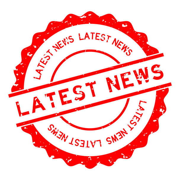 Grunge red latest news word round rubber seal stamp auf weißem Hintergrund - Vektor, Bild