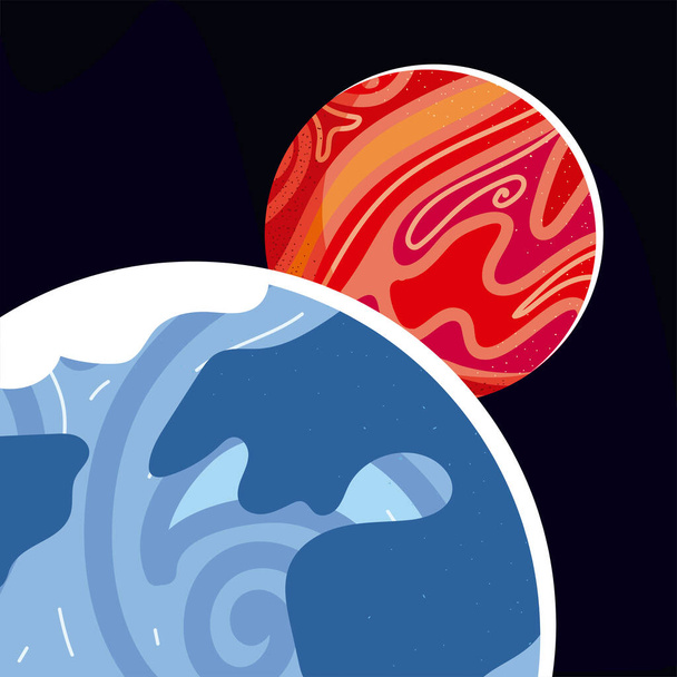 Raum Erde und Mars Planeten Sonnensystem Cartoon-Design - Vektor, Bild
