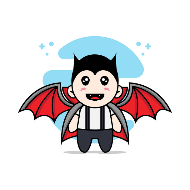 Aranyos kocka fiú karakter design visel Drakula jelmez. Kabala design koncepció - Vektor, kép