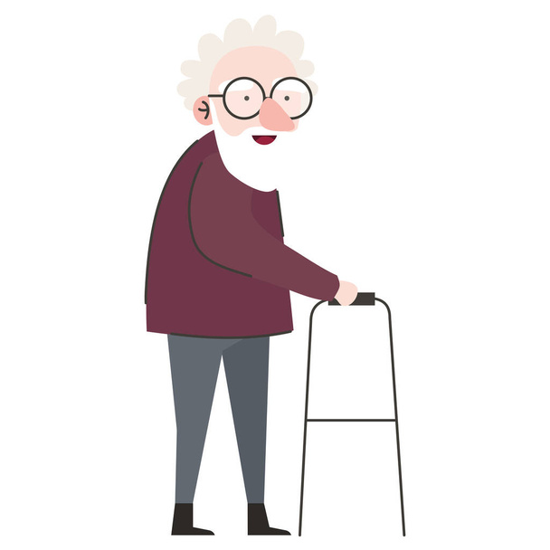 lindo abuelito miembro usando walker carácter - Vector, imagen