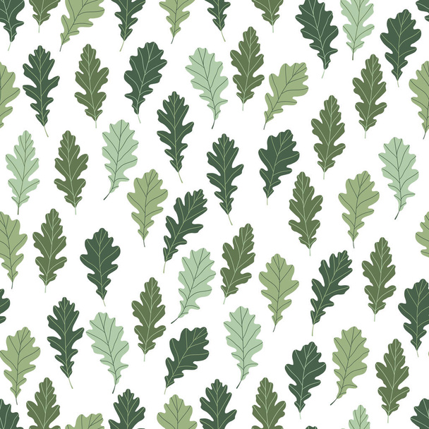 Floral seamless pattern with colorful exotic leaves on white background. Tropic green oak branches. Fashion vector stock illustration for wallpaper, posters, card, fabric, textile. - Wektor, obraz