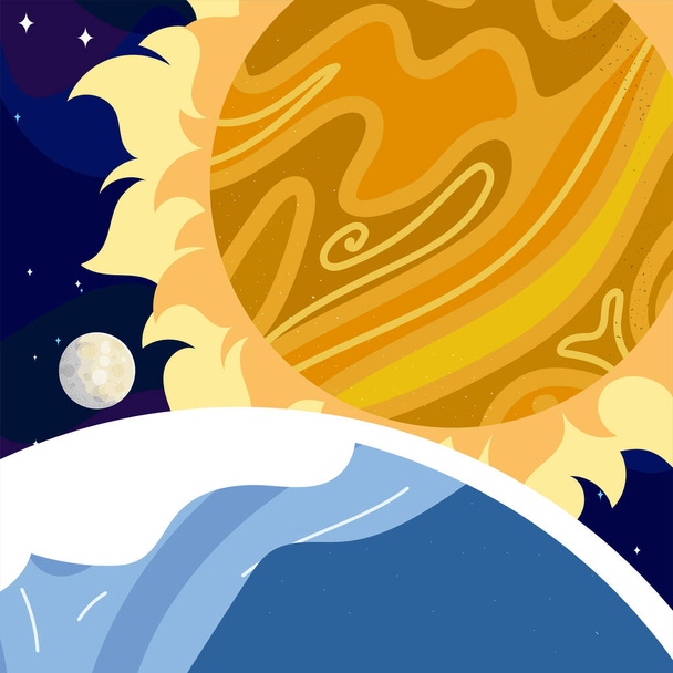 διαστημικός ήλιος φεγγάρι και γη πλανήτης αστέρια γαλαξίας - Διάνυσμα, εικόνα