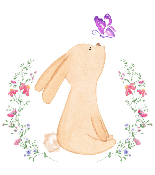 Ručně kreslené roztomilé akvarel králíček - Fotografie, Obrázek