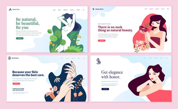 Web page design templates set for beauty, cosmetics, makeup, natural products, healthy life. Modern flat design vector illustration concepts for website and mobile website development.  - Vector, Image
