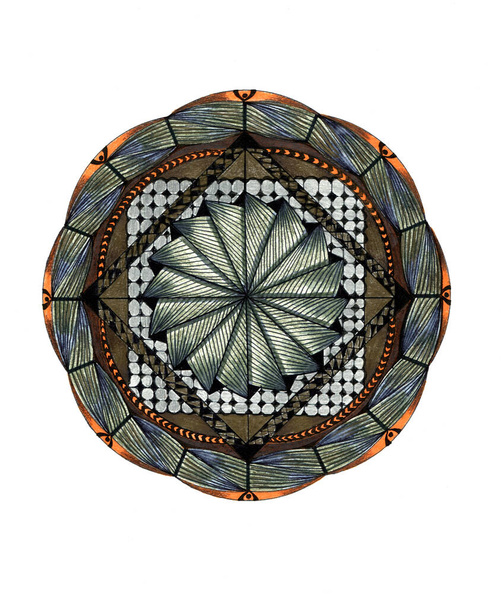  ilustración de un hermoso patrón de Mandala naranja y plata - Foto, imagen