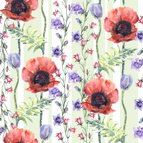 hand-drawn background with poppies and buds  - Photo, Image