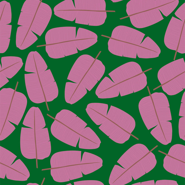 Hojas tropicales patrón sin costura. Hojas violetas sobre fondo verde - Vector, Imagen