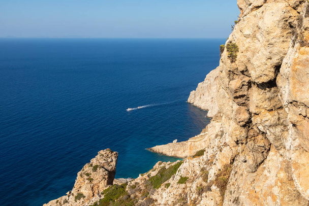 View of the high cliffs of the island of Folegandros, Cyclades Archipelago, Greece. - Photo, Image