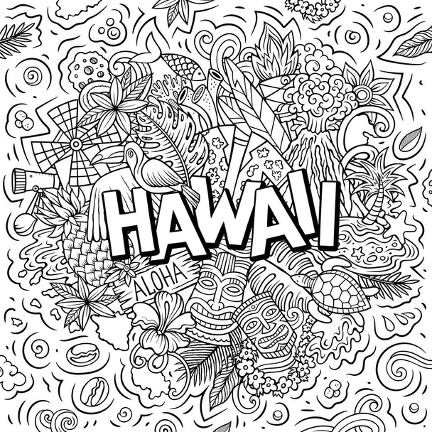 Hawaii el çizimi karikatür çizimi. Komik Hawaii tasarımı - Fotoğraf, Görsel