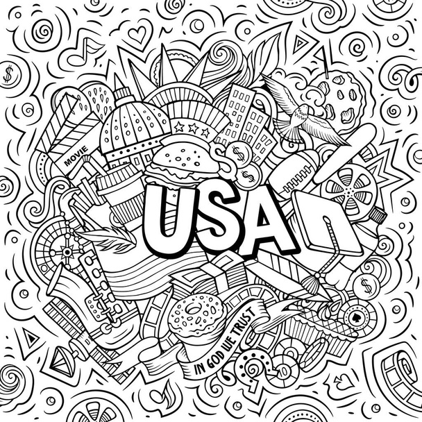 EUA mão desenhada desenho animado doodle ilustração. - Foto, Imagem